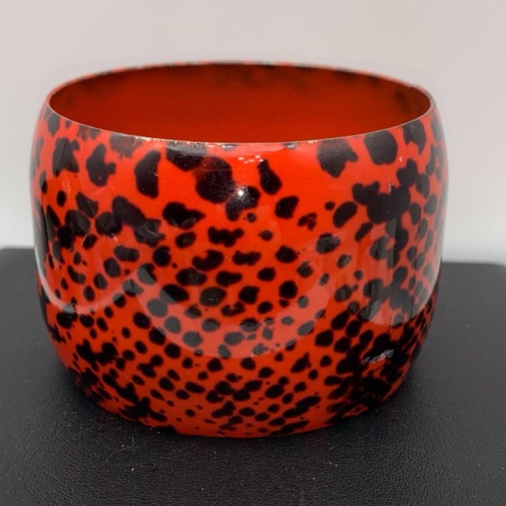 Wide Metal Red & Black animal print bangle bracelet